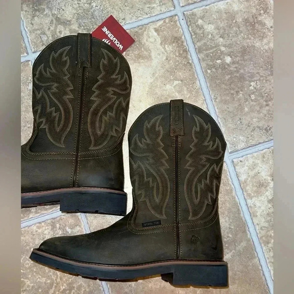 NWT WOLVERINE WELLINGTON BROWN WORK BOOTS - STEEL TOE - SIZE USA MEN 12M - Picture 5 of 9